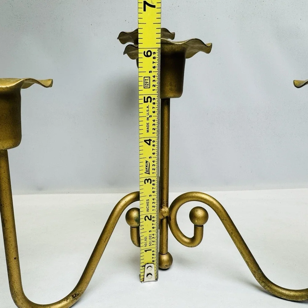 Vintage Brass Gold Tone Candle Holder Mid Century‎ Modern MCM 3 Arm Candelabra